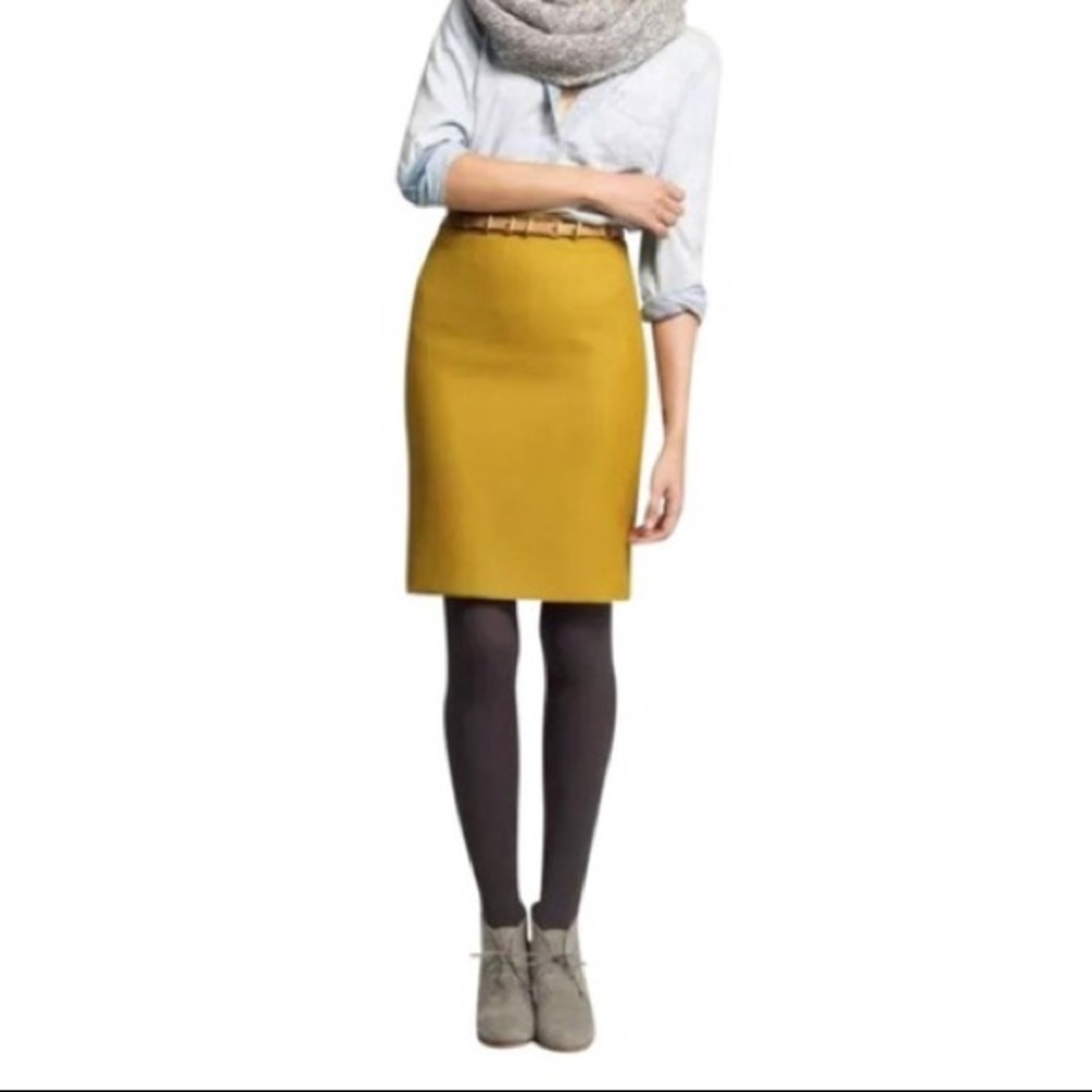 J. Crew Wool Pencil Skirt in Mustard Yellow